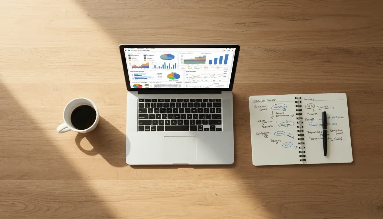 Wedder analyseert voetbalstatistieken op laptop met notitieblok