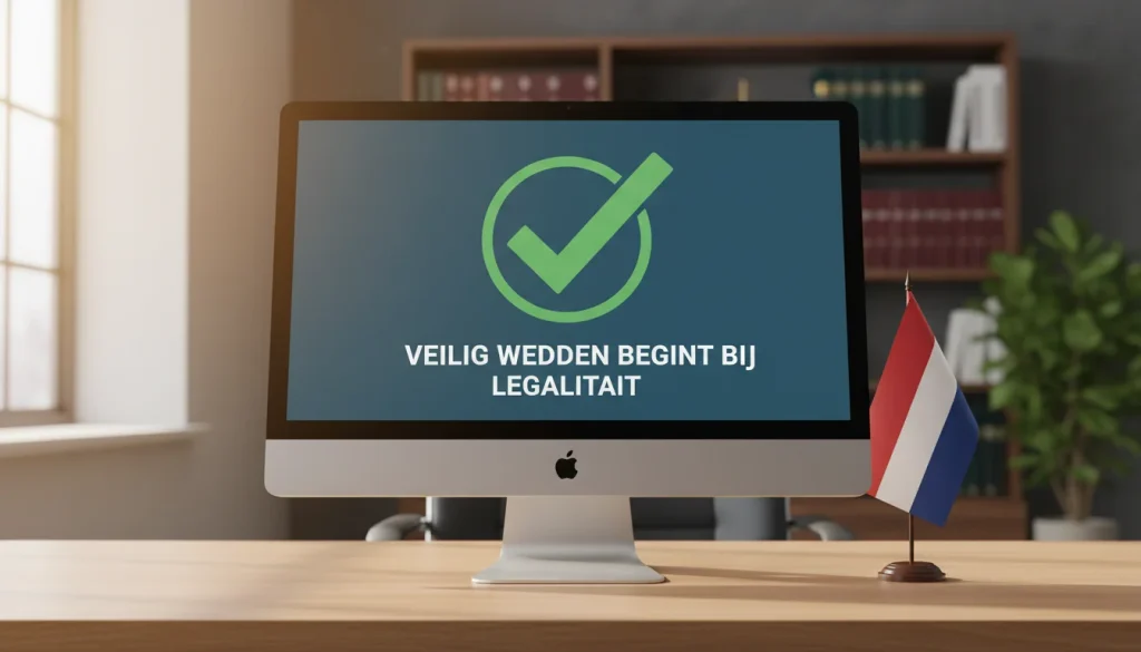 Nederlandse vlag met KSA-vergunning keurmerk op computerscherm