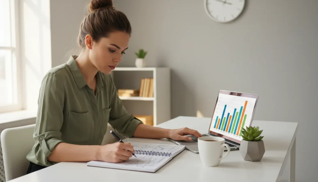 Analist bestudeert wedquoteringen op laptop met notities