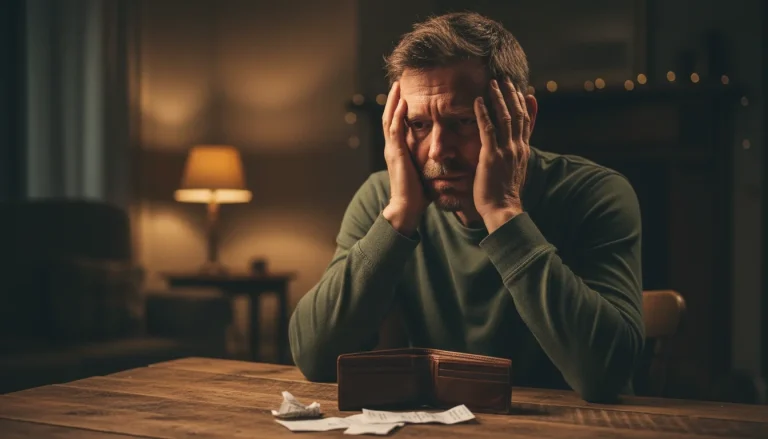 Gefrustreerde wedder kijkt naar lege portemonnee na sportweddenschappen